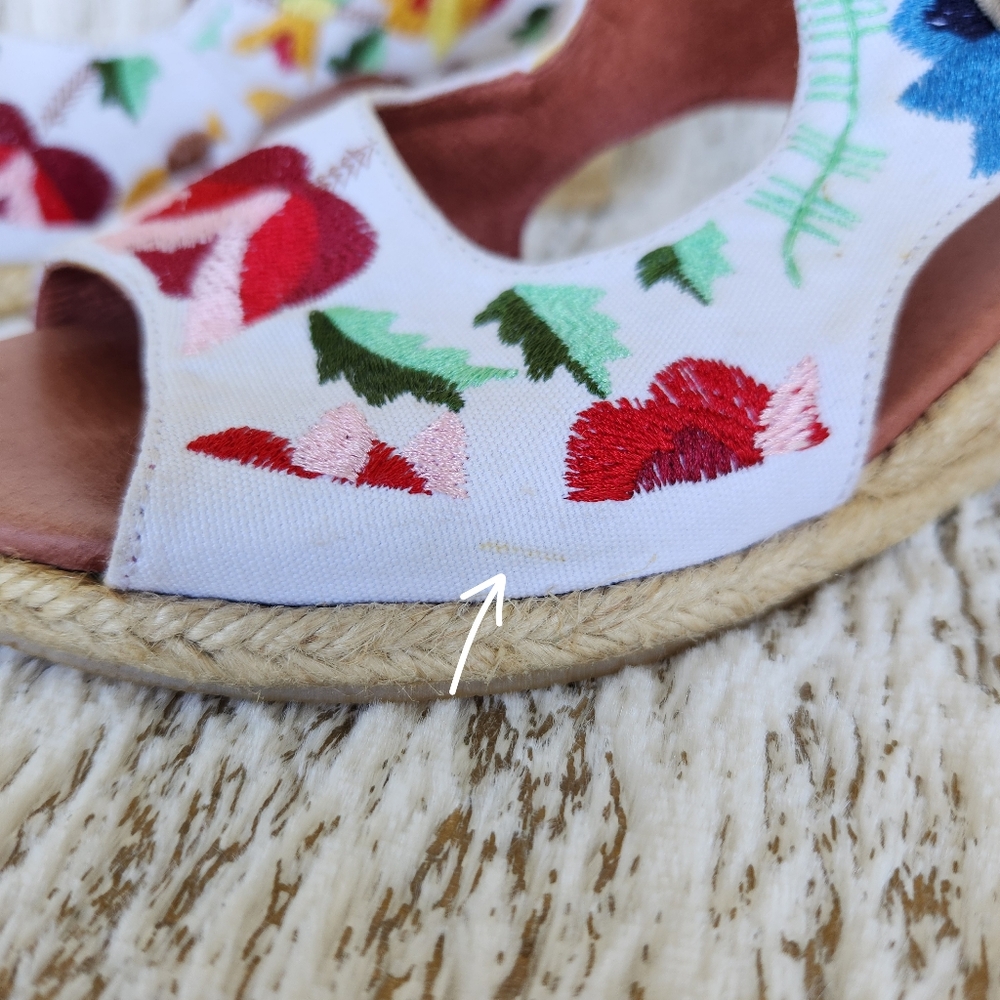 Camper Embroidered Canvas Espadrille Wedge Heel Sandal White Women's Size 6.5 7 - Picture 12 of 13